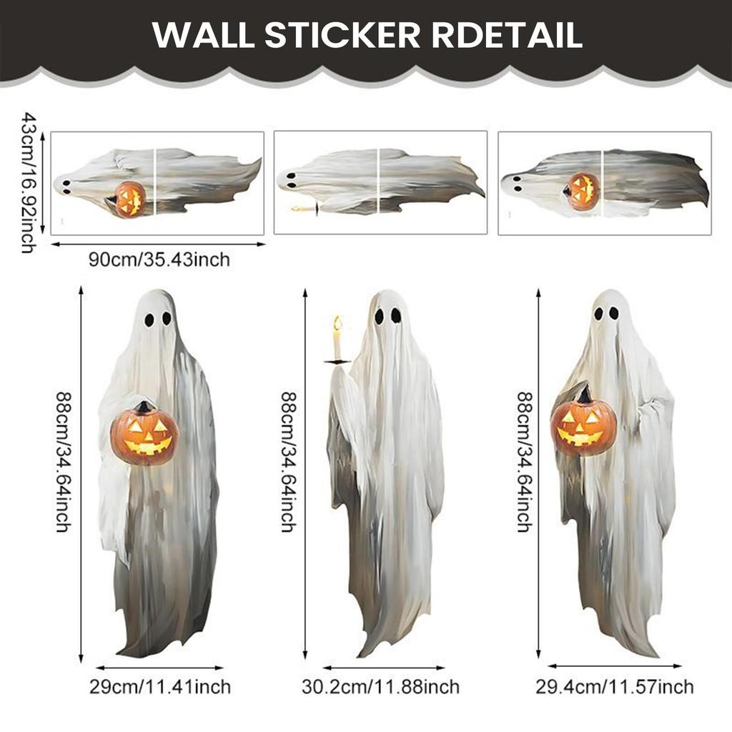 Halloween Ghost Window Clings 3 Sheets Creepy Ghost Hold Pumpkin Candle Clings Reusable Scary Sticker For Kid School Office