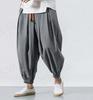 Men's 2025 All-Season Plus Size Cotton Linen Harem Pants with Elastic Ankles - Retro Chinese Style