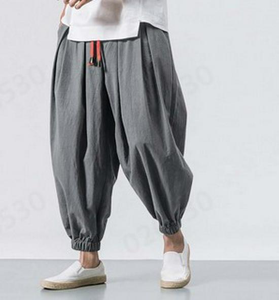 Men's 2025 All-Season Plus Size Cotton Linen Harem Pants with Elastic Ankles - Retro Chinese Style