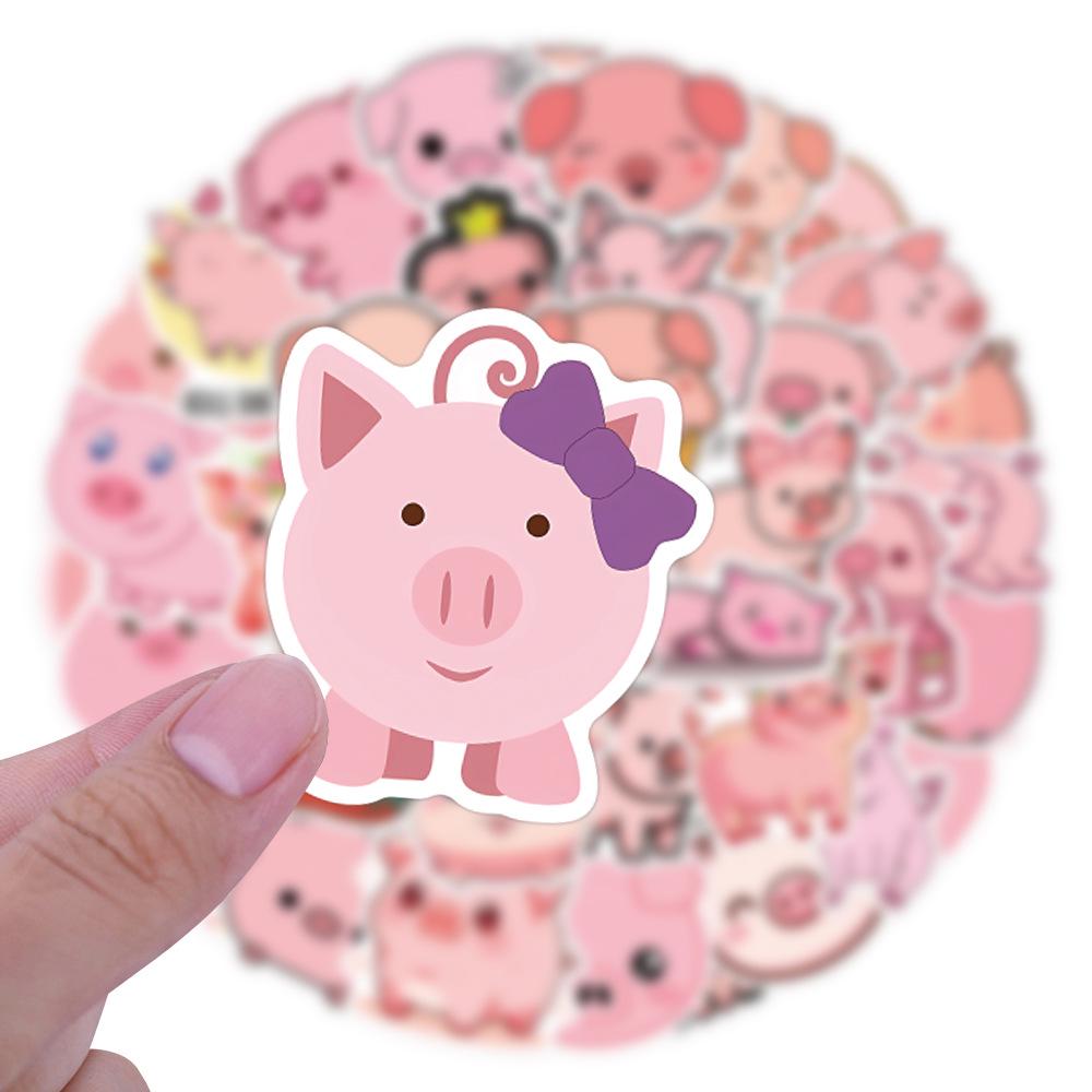 55 Adorable Pink Pig Heart Cartoon Graffiti Stickers for Phone, Journal, Wall Decor