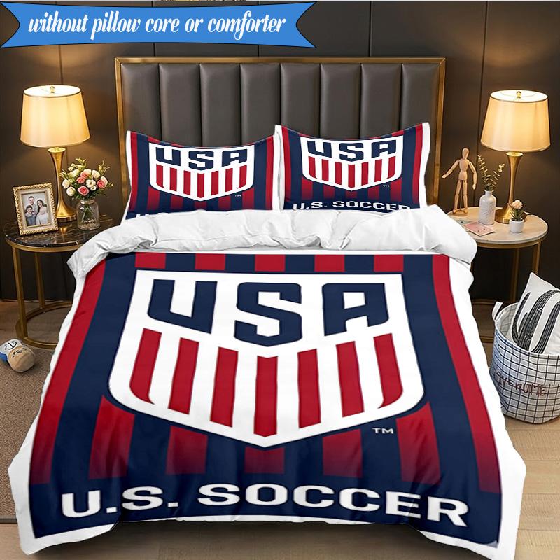 3PCS Usa Soccer Emblem Bedding Set 2D Printing (Includes 1 Duvet Cover + 2 Pillowcases Coreless), Bedroom decor,Fan Gift