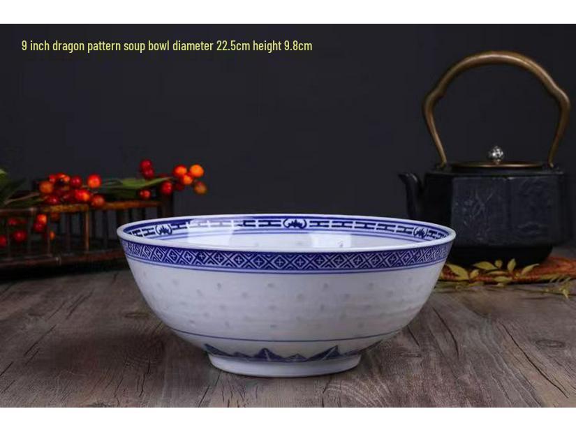 Niebiesko-biały porcelanowy zestaw miseczek Linglong w stylu retro (4-10 cali) – Idealny do ryżu, zupy lub makaronu.