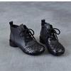 Johnature Genuine Leather Hand Woven Thick Heel Ankle Boots Retro Soft Sole Versatile Women's Shoes