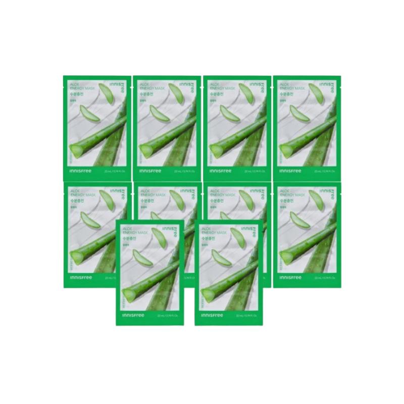 Innisfree Aloe Energy Mask 22ml X 10 Sheets | Soothing & Hydrating Sheet Mask with Aloe Vera Extract | Korean Skincare