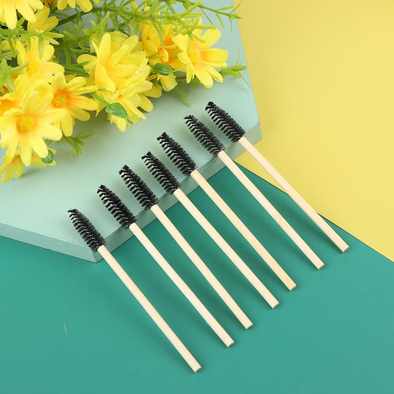 50Pcs Bamboo Handle Eyelash Brush Makeup Brush Eyelash Extension Eyebrow Brush