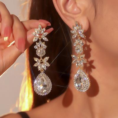 Boucles d'oreilles longues originales personnalisées en cristal coloré exagéré, boucles d'oreilles tendance en forme de goutte d'eau brillantes pour femmes, 1 paire