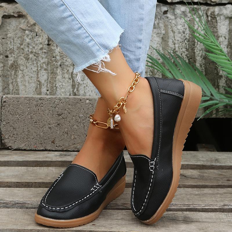Soft Bottom Round Head Doudou Flat Bottom Solid Color Simple, Summer New Large Size, Casual Women's Single Shoes