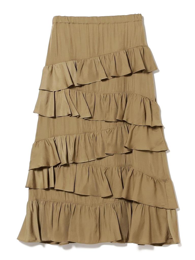 Ray Beams Women's Asymmetrical Ruffle Tiered Skirt, Beige 1