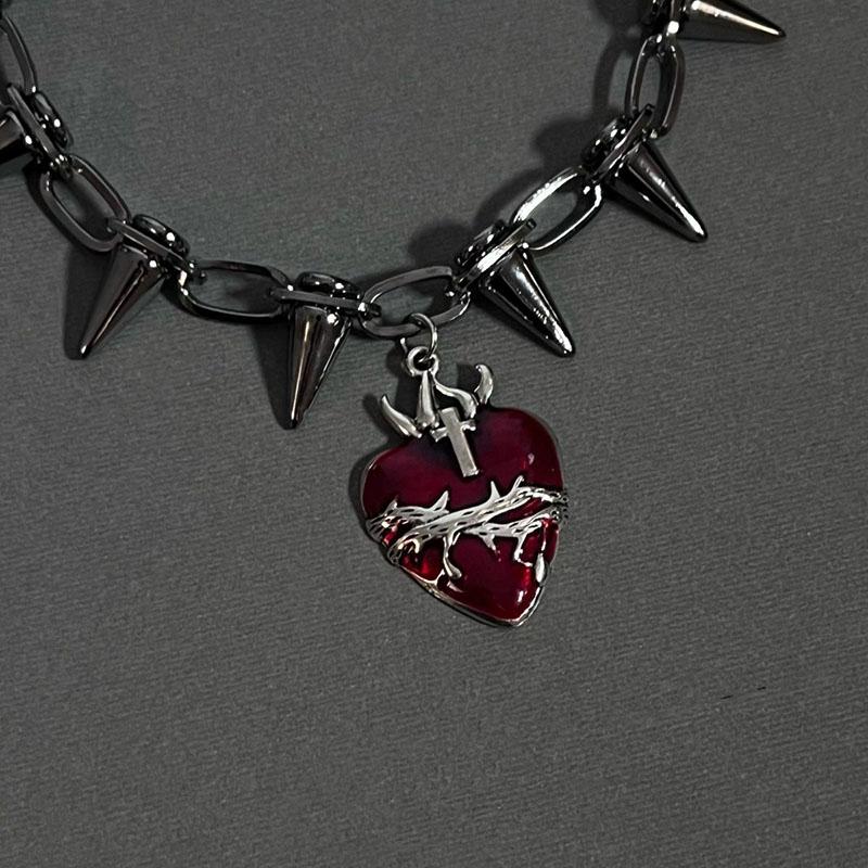 Y2K Herz Nieten Halskette Gothic Punk Stil Herz Anhänger Halskette für Männer Frauen Übertriebener Schmuck Zubehör Geschenke