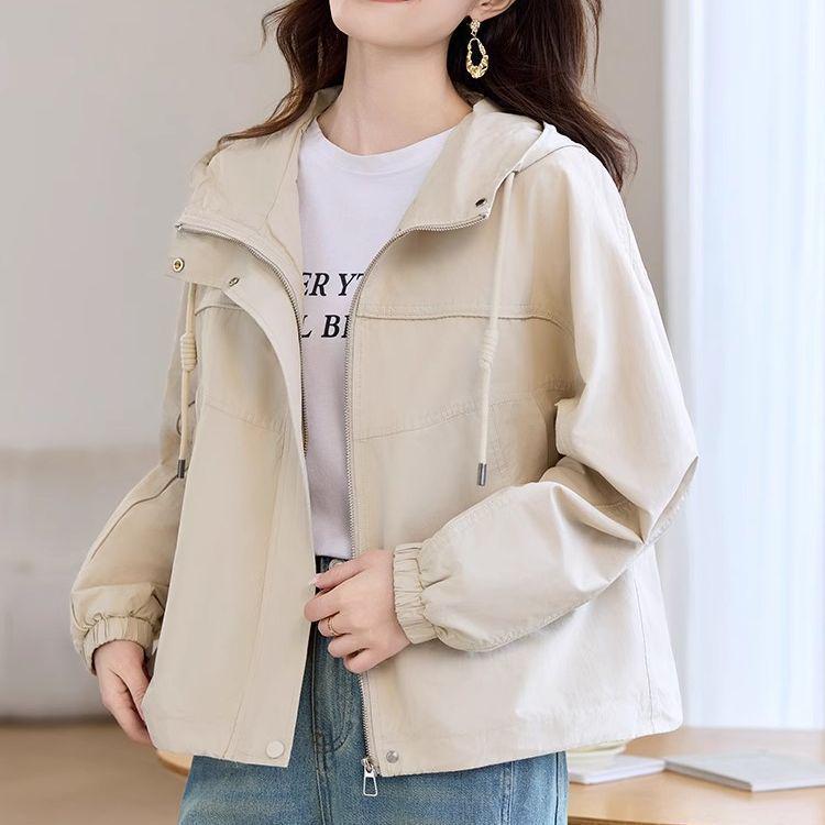 2025 Women's Petite Hooded Trench Coat - Casual Fashion for Spring and Autumn