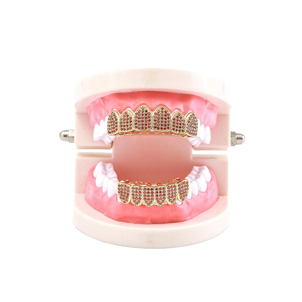 Hip-hop Colored Zircon 6 Teeth Grillz Jewelry 14k Gold-plated Grillz for Men and Women