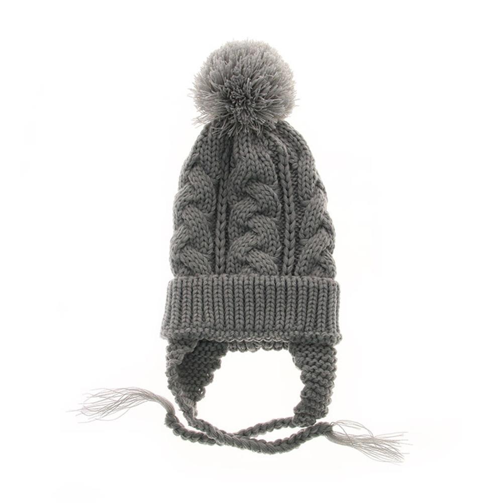 Cute Knitted Cap Fashionable Pigtail Fuzzy Ball Warm Woolen Cap Hat for Kids