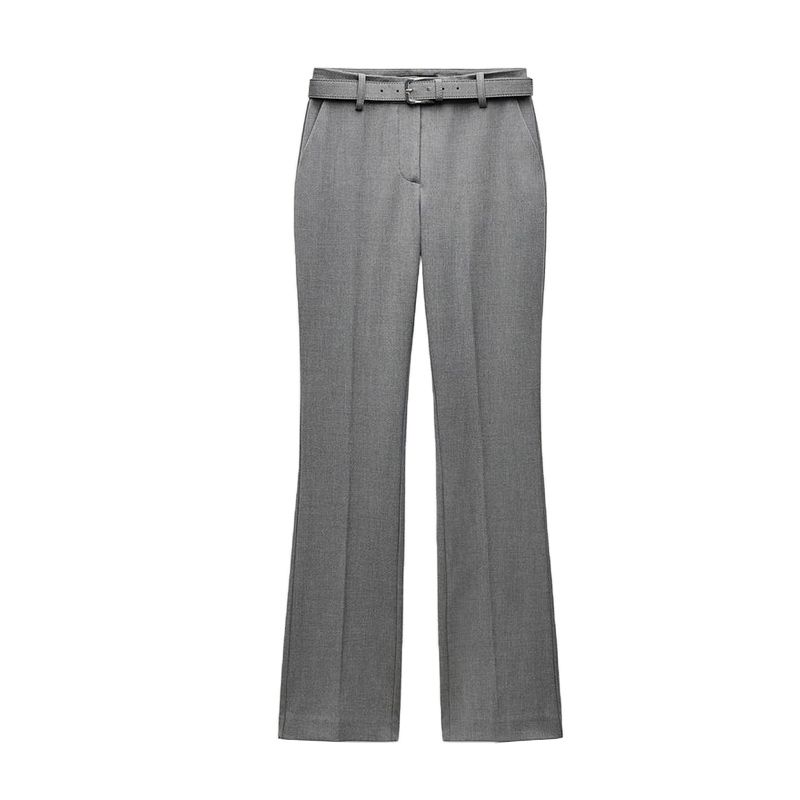 

Осень и Зима Новая женская одежда Безрукавный жилет с декоративной откидной деталью 9210758 Прямые брюки с поясом 8073239 Speckled gray pants L