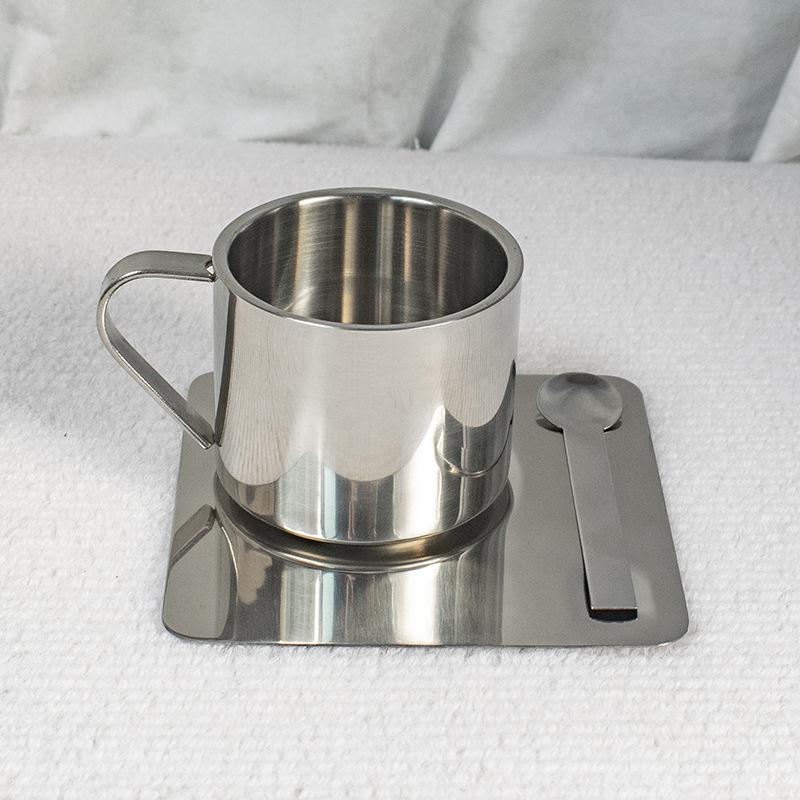 1 Set Coffee cup Dish Spoon Retro Stainless Steel light luxury Coffee Milk Cups Tray Plate Spoon  200ml