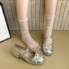 Silver Bow Light Mouth Ballet Single Shoes Women's 2025 Summer New French Flat Mary Jane Retro Small Leather Shoes