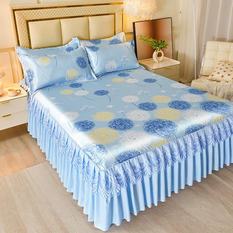 3Pcs Summer Bed Skirt Style Bedspread Lace European Style Three Piece Set Skirt Style Bed Cover Mattress Dust Protection Cover