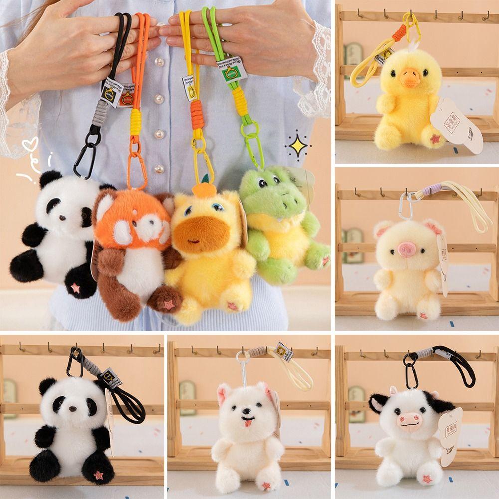Multicolor Cartoon Animal Plush Doll Soft Stuffed Design Hanging Pendants Elephant Cow Raccoon Panda Koala Duck Bag Ornament