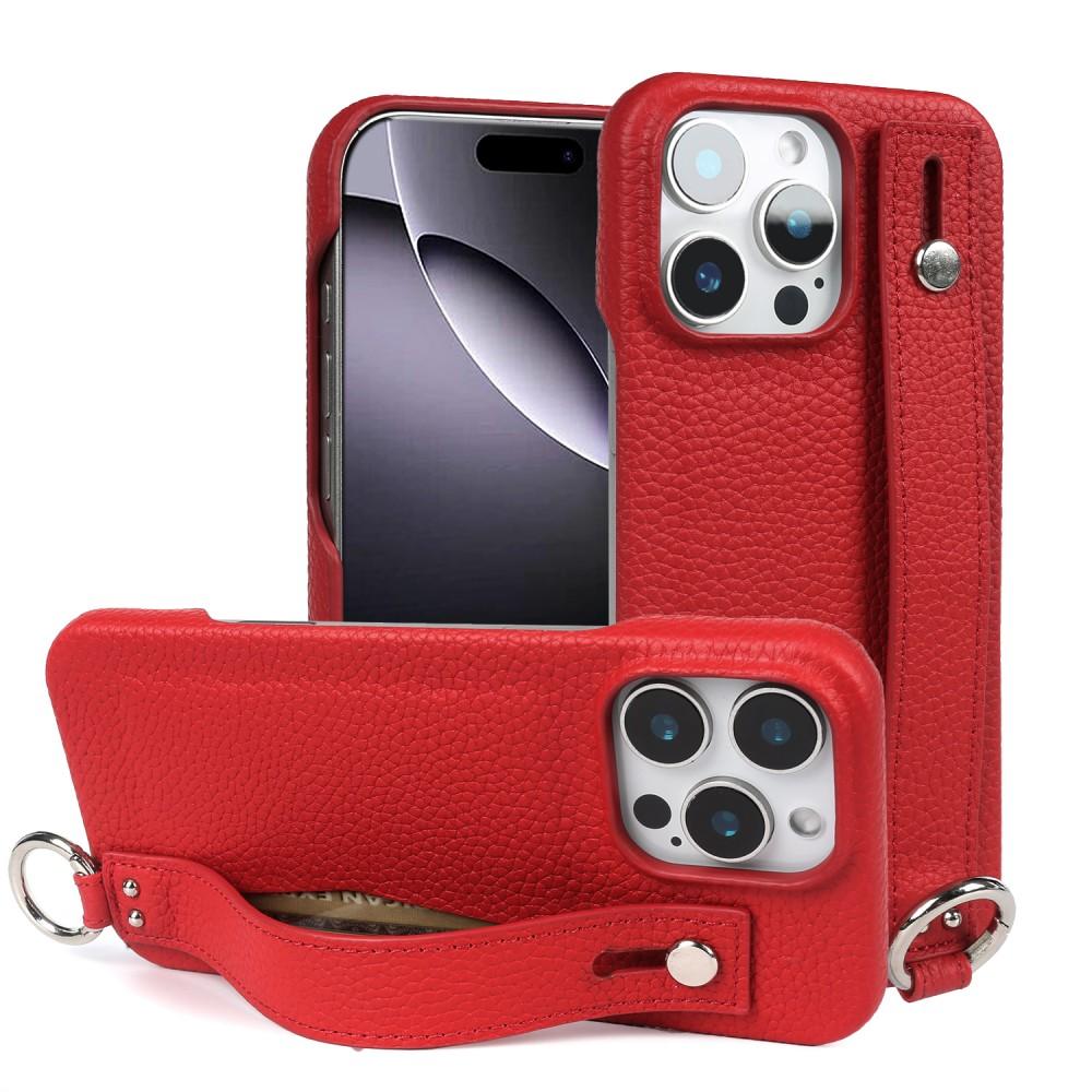 Premium Genuine Leather Case For iPhone 16 Pro Max Phone Cases 15Pro 14 13 12 11 Wristband Strap Bracket Back Card Holder Cover