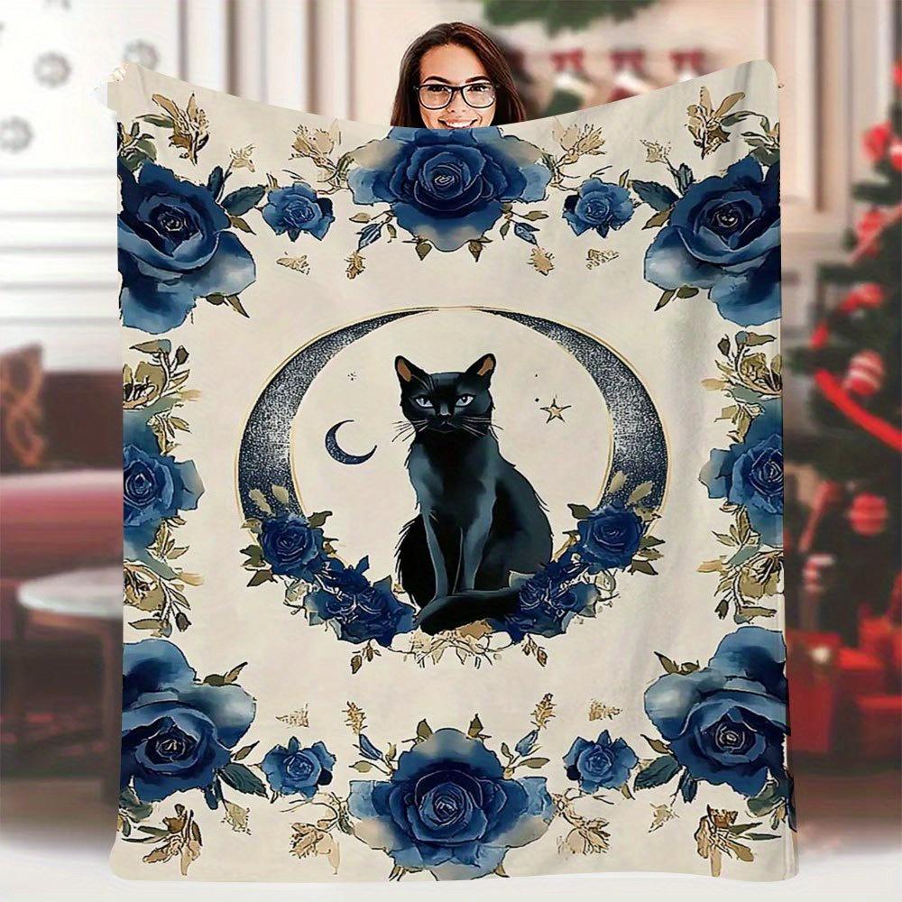 

1pc Vintage Blue Roses & Crescent Moon Printed Blanket 60x80 Inch - Soft Lightweight All-Season Throw for Camping, Travel 70x100cm28x39in