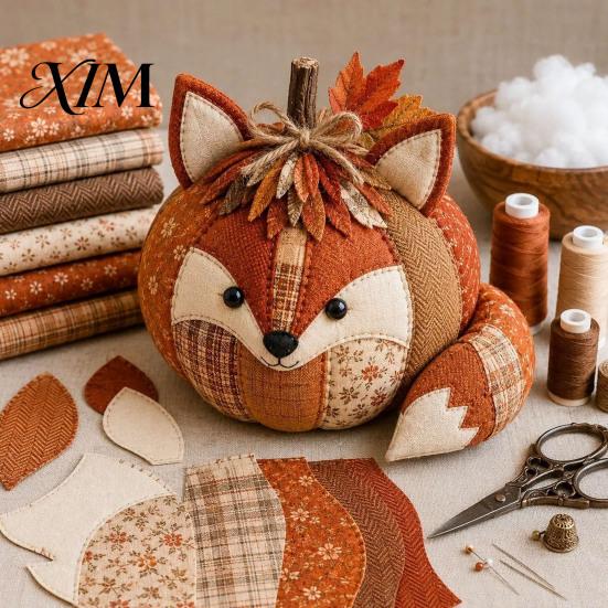 Beginner Sewing Patterns Animal Pumpkin Patchwork Kit, DIY Fox Cat Owl Cute Decoration Crafts Craft Kit for Adults, Home Fall Stitchable
