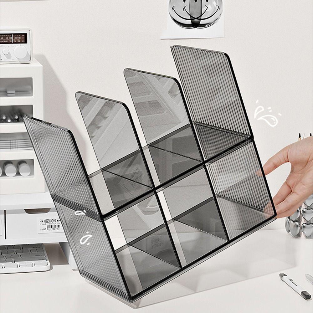 Three-Compartment Documents Stand Non-Slip Book Holder Practical Transparent Bookends Home