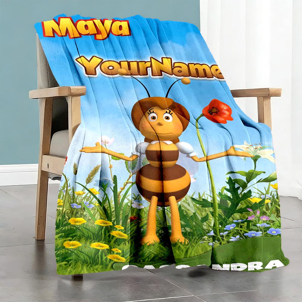 Biene Maja Personalisierte Textdecke Leichte Personalisierte Decke Langlebiger Komfort Überwurf für Bett Nickerchen Picknicks Büro für Alle Anlässe