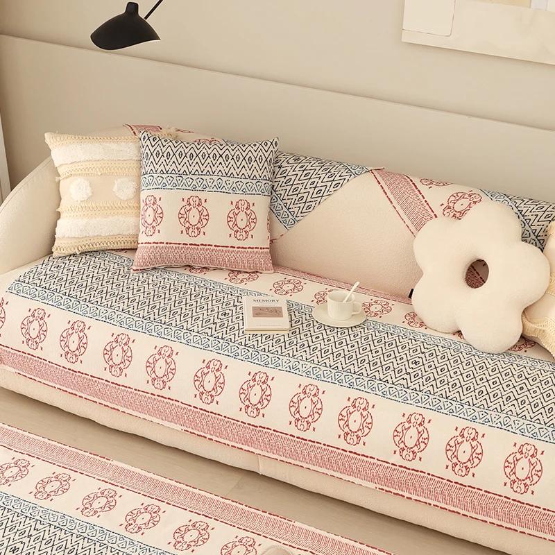 Retro Cotton and Linen Sofa Cushion Bohemian Sofas Cover Backrest Towel Geometric Pattern Anti Slip Wear-resistant Sofa Towel