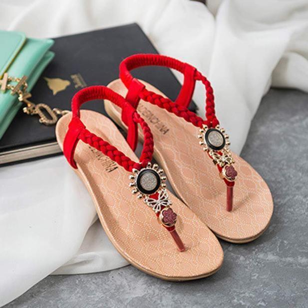 Sandali Bohemia Dolci da Donna con Perline in Pregiato Materiale PU Artificiale