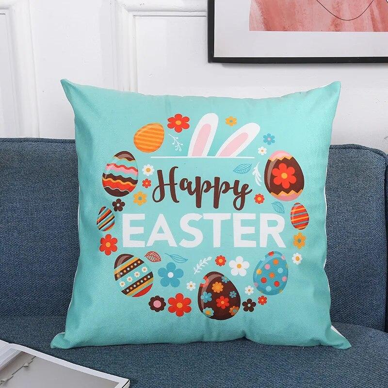 Home Decoration Pillowcase Happy Easter Cute Bunny Egg Print Pillowcase Living Room Sofa Cushion Cover