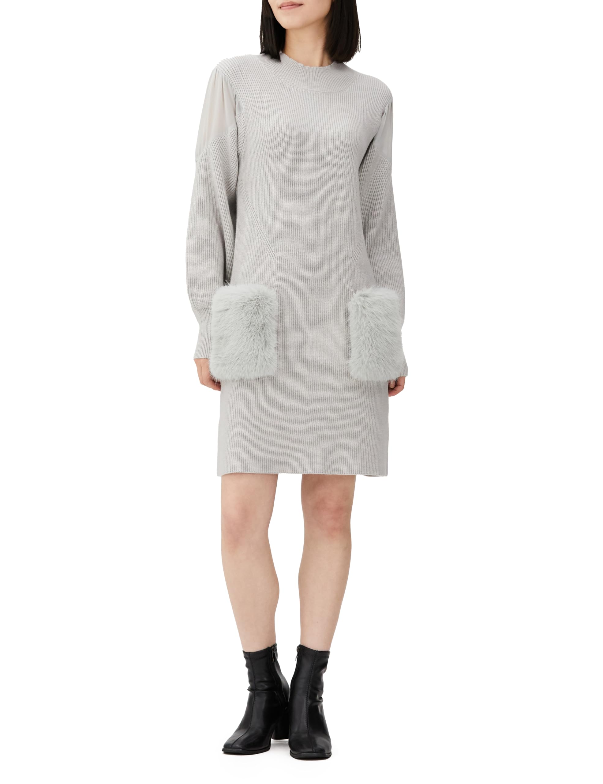 

Jill by Jill Stuart Casual Faux Fur Pocket Knit Gray Dress, Dress, Web-Exclusive Color Black, серый
