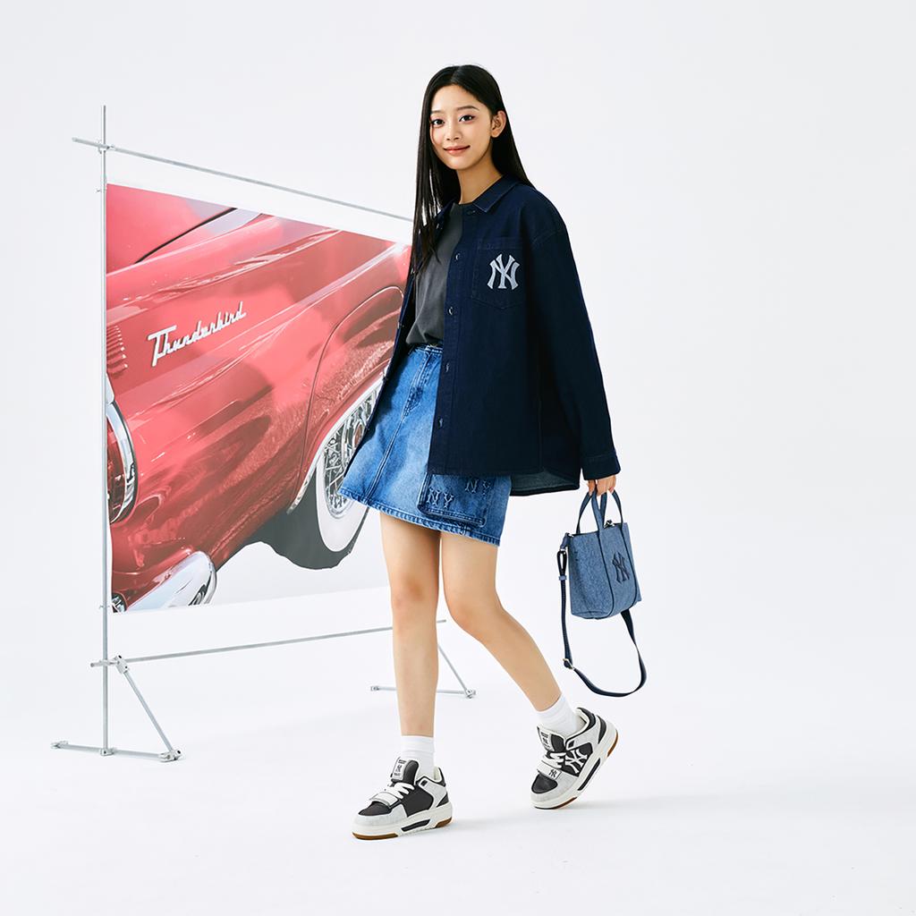 New MLB Chunky Liner Mid Top Casual Shoes Unisex Gray White 3ASXCHL4N-50GRS