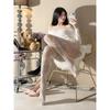 Cream White Japanese Style Cute Solid Hollow Out Ripped Thin Jk Pantyhose