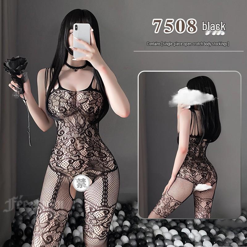 Feimu Erotic Open Crotch Bodystocking Lingerie Set