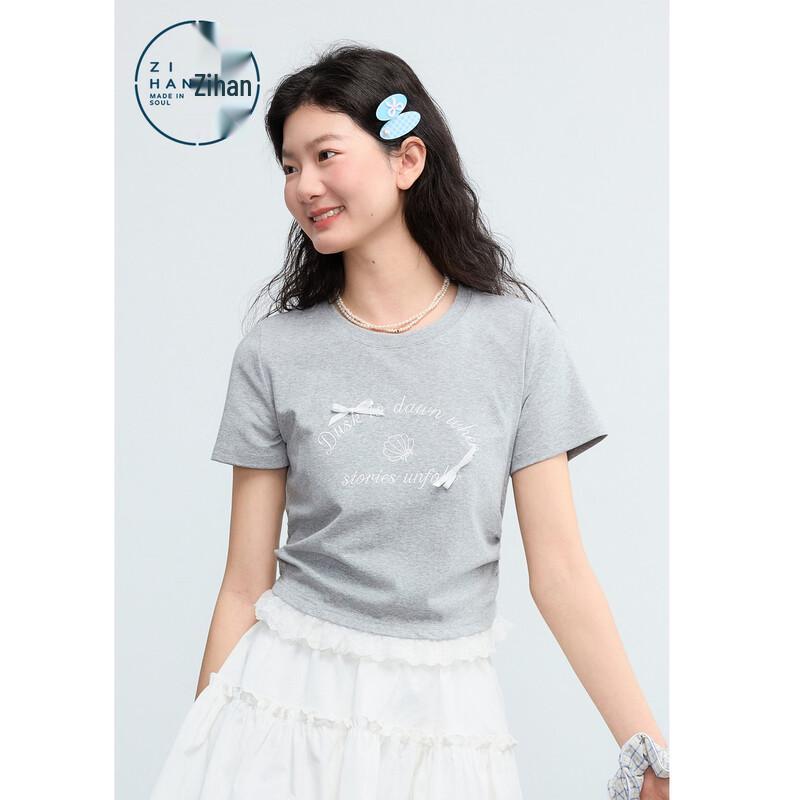 ZIHAN Women s Lace Hem Embroidered Short-Sleeve T-Shirt S