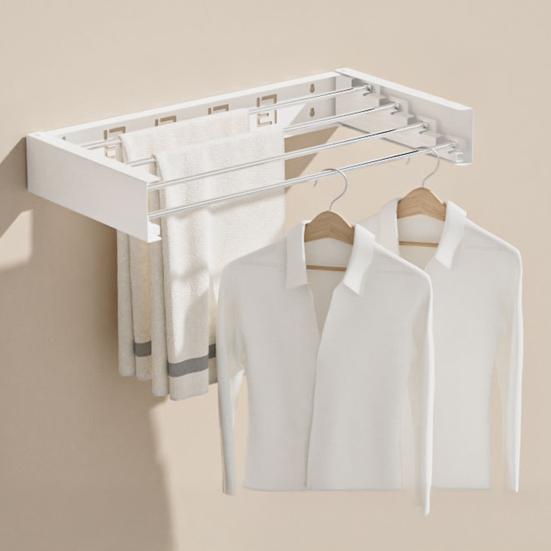 Faltbarer Wäscheständer Wandmontierter Wäschetrockner mit 4 Edelstahlstangen Platzsparender faltbarer Handtuchhalter für Badezimmer Wäsche Balkon