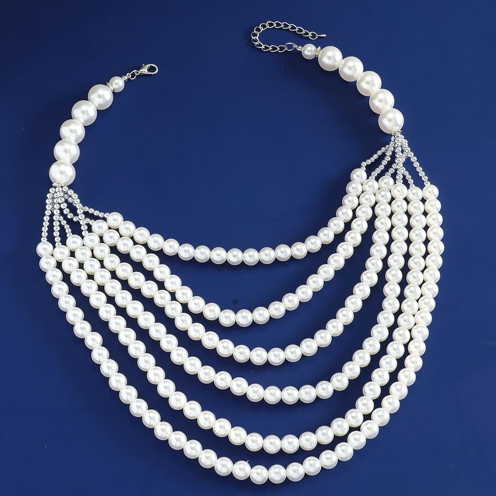 Multi Layer Imitation Pearl Necklace Sweater Chain Jewelry Accessory