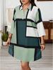 Plus Size Women's Printed V-Neck Long Sleeve Casual Dress - 2026 Spring/Summer