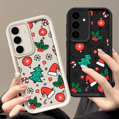 Sevimli Şeker Noel Ağacı Desenli İnce Mat Kılıf Samsung S25 S24 FE S23 S22 S21 Ultra A54 A34 A55 A35 A14 İçin Darbeye Dayanıklı Yumuşak Silikon Telefon Kılıfı