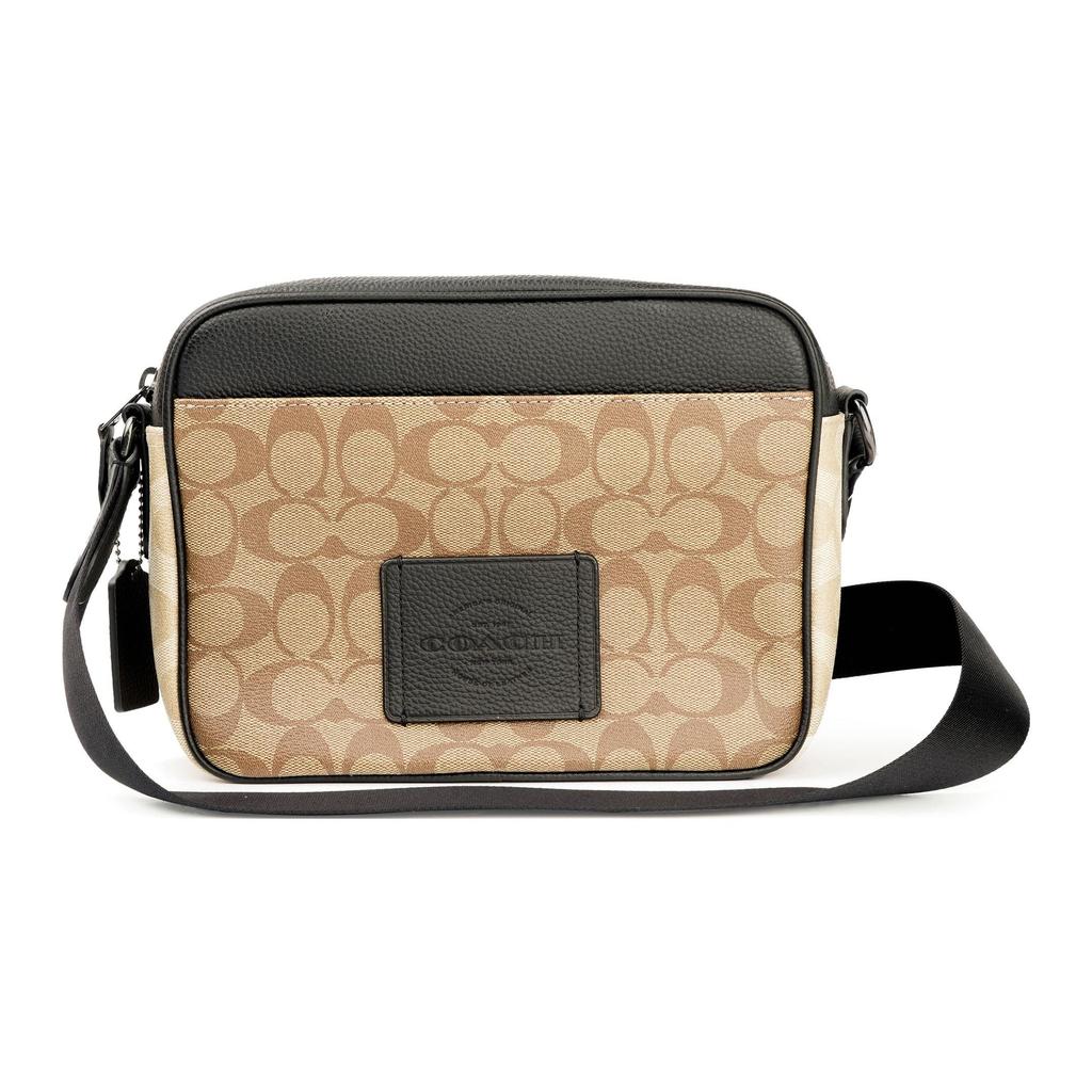 Coach Hudson 23 Classic Monogram Zipper Closure Flap Bag Coated Canvas And Natural Goose Soft Stone Grain Leather Crossbody Bag Small C6080-QBT5K