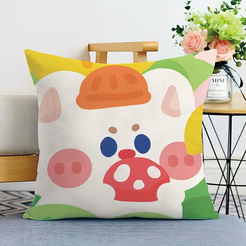 Cute Cartoon Pig Print Decorative Pillowcase Bedroom Living Room Square Cushion Pillowcase