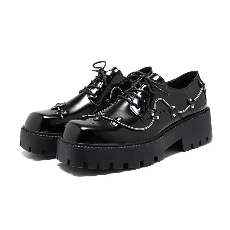 Fashion 2024 Black Shoes Men Classic Platform Oxford Dress Shoes Men Retro Patent Leather Footwear Low-Ankle Party Shoes Mocassin Homme