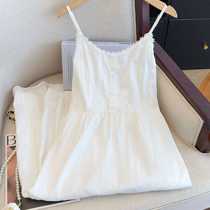 Elegant Summer 2025 White Spaghetti Strap Cinched Dress