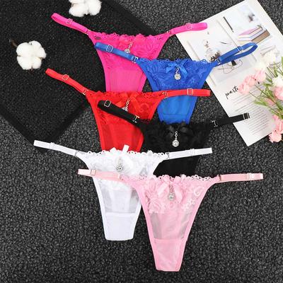 Dámské Krajkové Kalhotky Tanga Perlový přívěsek Krajka Výšivka G-String T-Back Kalhotky Spodní prádlo Nastavitelné Dámské Kalhotky Sexy spodní prádlo
