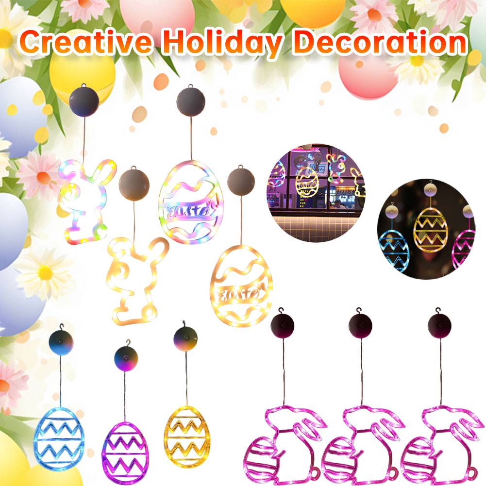 2025 Easter Bunny/Eggs Window Light Battery Operated LED String Light Hanging Light for Home Indoor Easter Window Decorations