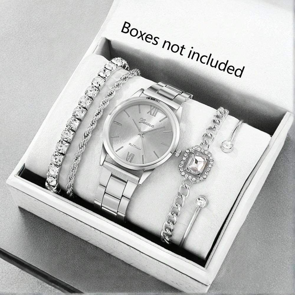 Relógio Facial Romano Pulseira de Aço Inoxidável para Mulheres Conjunto de Acessórios para Relógio de Quartzo Relógio Versátil de Liga para Estudante