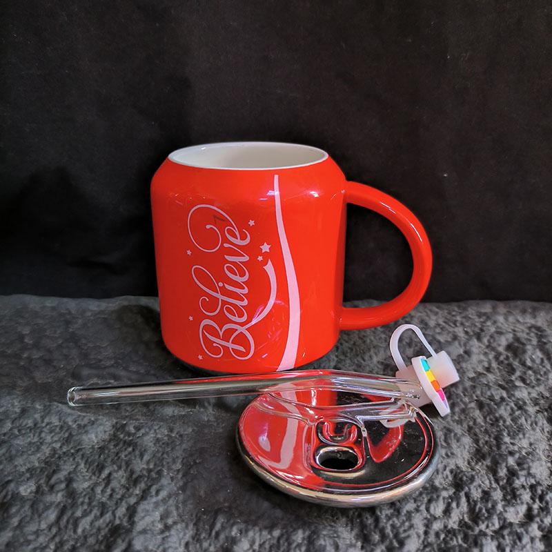 400ml Lovers Coke Cans Water Mug with Straw Lid Ceramic Believe Mugs Coffee Cups Student Couple Drinking Cup Best for Birthday