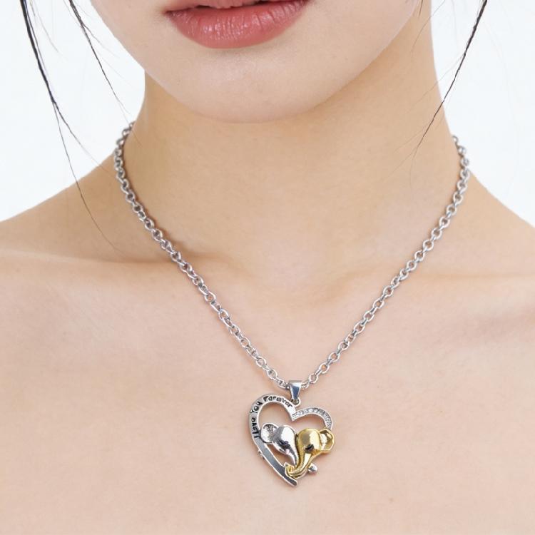Lucky Double Elephant Necklace I Love You Forever Heart Pendant Valentines Gift