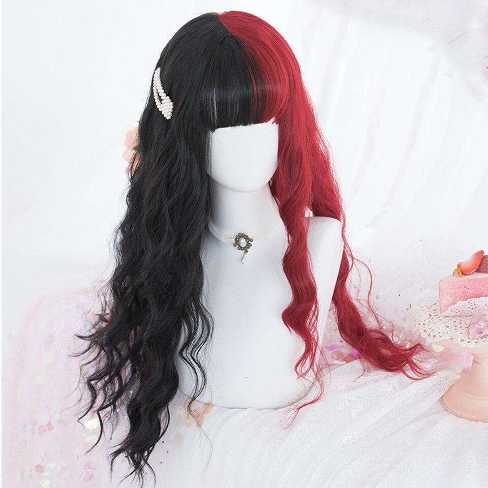 Halloween Long Curly Hair Lolita Wig Women's Synthetic Hair Heat-Resistant Fiber Red Blond Black Blue Pink Wig Cosplay LUPU