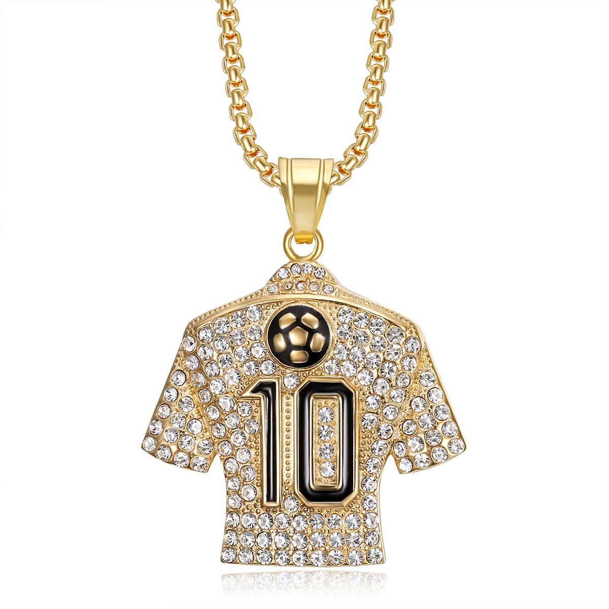 2026 Jewelry Fashion Trend  Men s Exquisite Gift Jewelry Necklace Gold Plated Full Diamond Football Drip Glue No.10 Jersey Pendant Necklace 60CM