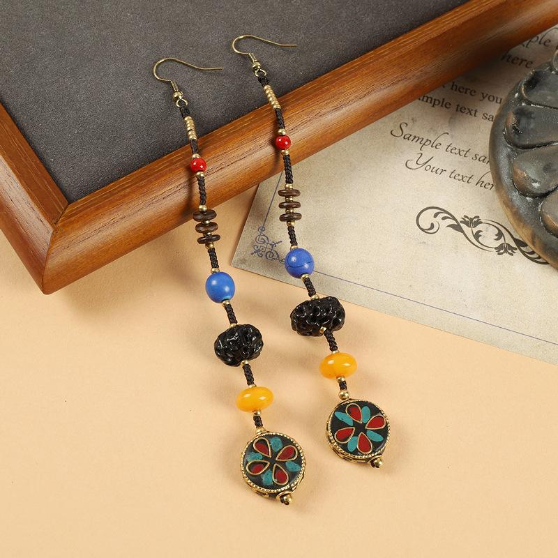 Nepalese Handmade Long Earrings Retro Woven Tibetan Fringed Earrings Female Exotic Style Simple Earrings